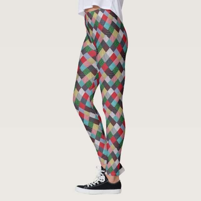 vintage style pattern of colourful patchwork leggings (Left)