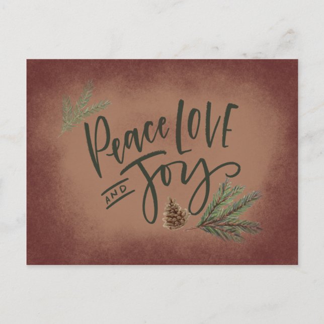 Vintage Style Peace Love & Joy Holiday Postcard (Front)