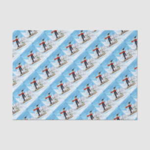 Vintage Style Penguin Downhill Skiing Tissue Paper