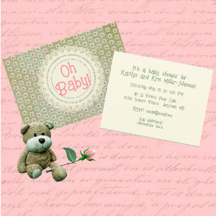Vintage Style Personalized Rose Doily Smoky Green Invitation