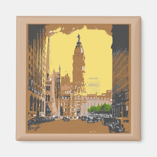 Vintage Style Philadelphia City Hall Magnet (Front)