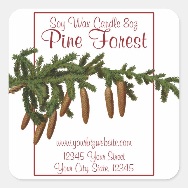 Vintage Style Pine Branch Christmas Candle Label (Front)