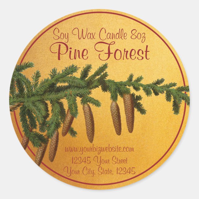 Vintage Style Pine Branch Christmas Candle Label (Front)