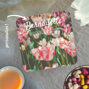 Vintage style pink fringed tulips  coaster