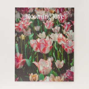 Vintage style pink fringed tulips  jigsaw puzzle