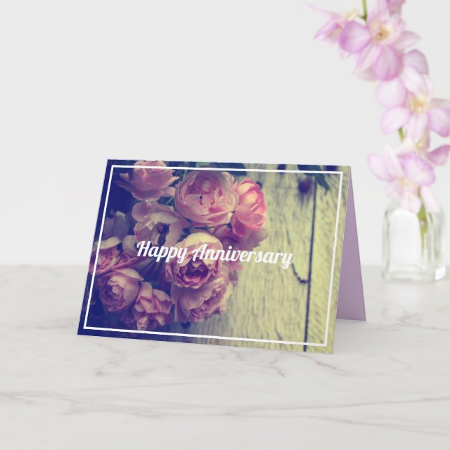 Vintage Style Pink Roses Anniversary Card (Orchid)