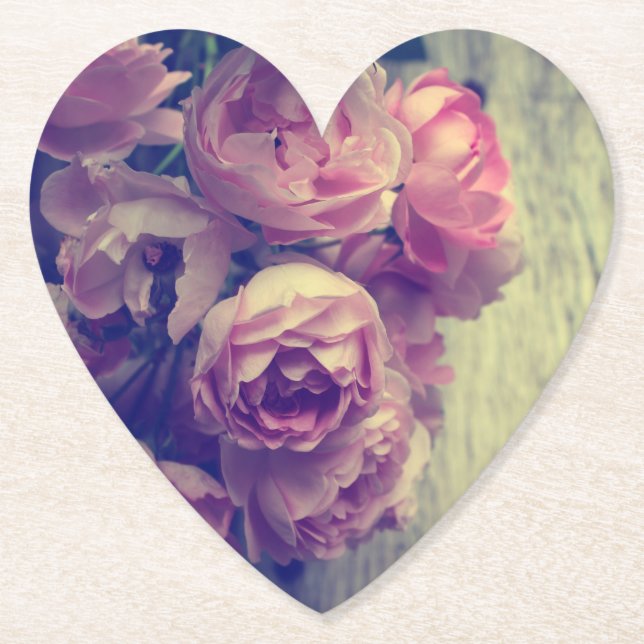 Vintage Style Pink Roses Paper Coaster (Front)