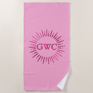 Vintage Style Pink Sun Burst Custom Monogram Beach Towel
