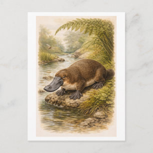 Vintage-Style Platypus Illustration Postcard
