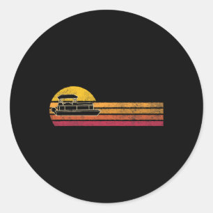 Vintage Style Pontoon Boat Silhouette Retro Boatin Classic Round Sticker