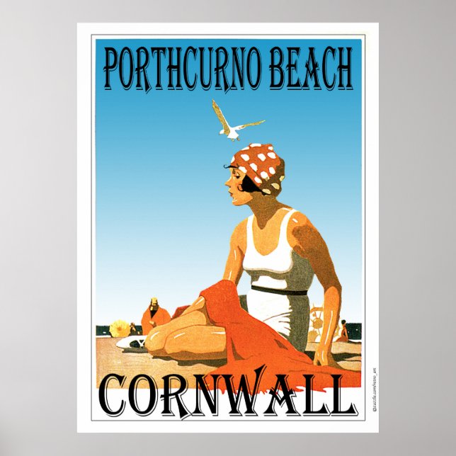 Vintage style Porthcurno Beach Poster (Front)