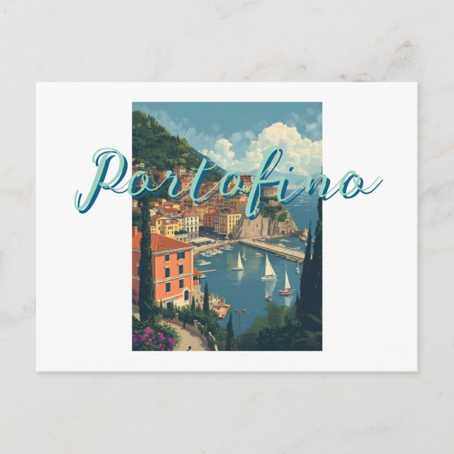 Vintage Style Portofino Genova Italy Holiday Postcard (Front)