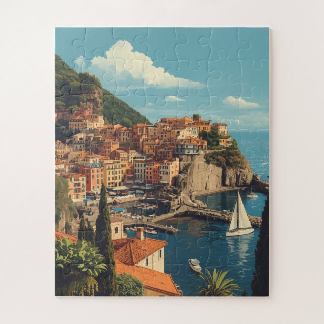 Vintage Style Portofino Genova Italy Jigsaw Puzzle (Vertical)