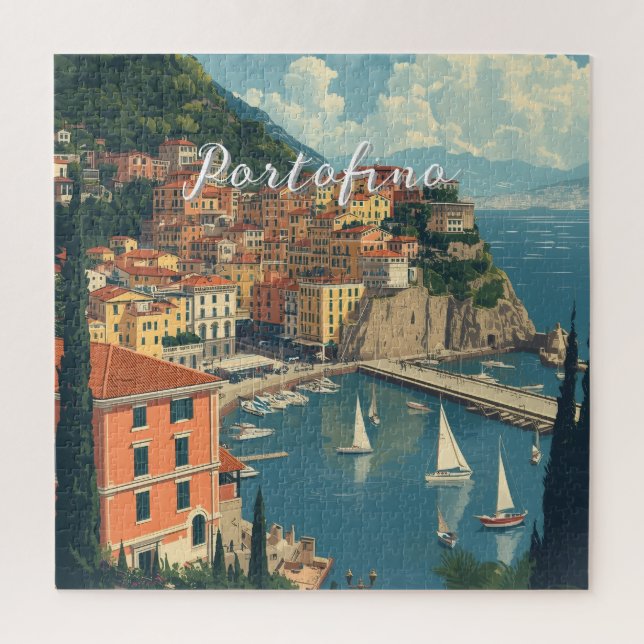 Vintage Style Portofino Genova Italy Jigsaw Puzzle (Vertical)