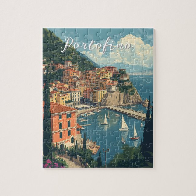 Vintage Style Portofino Genova Italy Jigsaw Puzzle (Vertical)