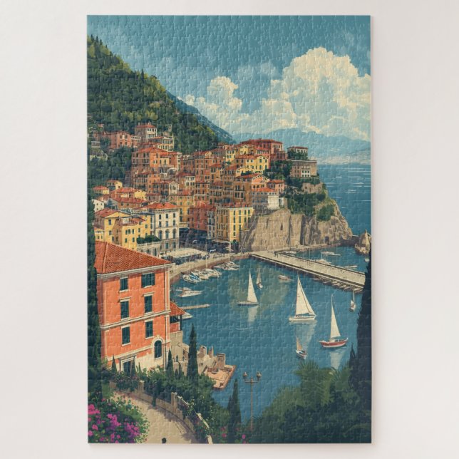 Vintage Style Portofino Genova Italy Jigsaw Puzzle (Vertical)