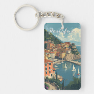 Vintage Style Portofino Genova Italy Keychain