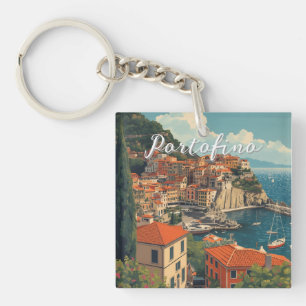 Vintage Style Portofino Genova Italy Keychain