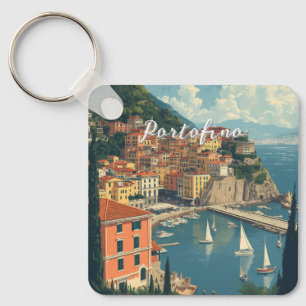 Vintage Style Portofino Genova Italy Keychain