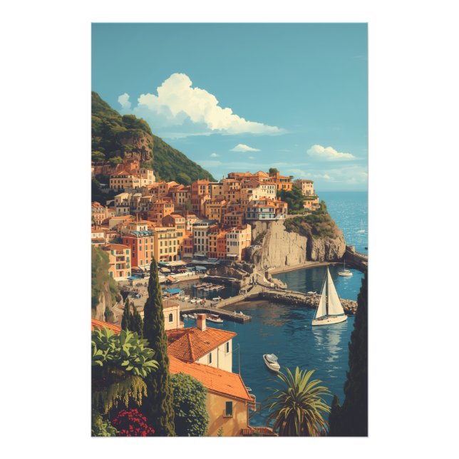 Vintage Style Portofino Genova Italy Photo Print (Front)