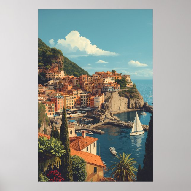 Vintage Style Portofino Genova Italy Poster (Front)