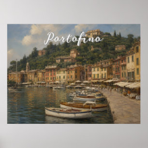 Vintage Style Portofino Genova Italy Poster