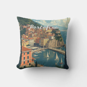 Vintage Style Portofino Genova Italy Throw Pillow