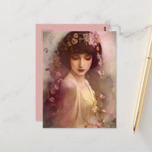 Vintage Style Portrait of Beautiful Floral Woman Postcard