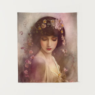 Vintage Style Portrait of Beautiful Floral Woman Tapestry