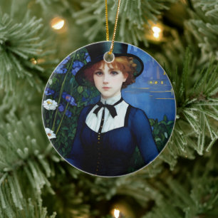 Vintage Style Pretty Dark Academy Girl Portrait Ceramic Ornament