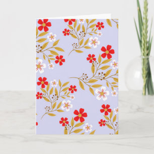 Vintage Style Pretty Red Flowers on Blue Pattern Card