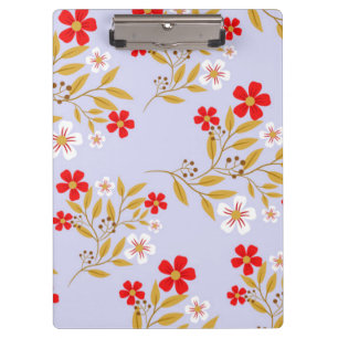 Vintage Style Pretty Red Flowers on Blue Pattern Clipboard