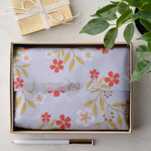 Vintage Style Pretty Red Flowers on Blue Pattern Tissue Paper