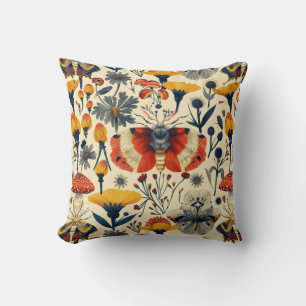 Vintage style print with moths and butterflies, wi throw pillow