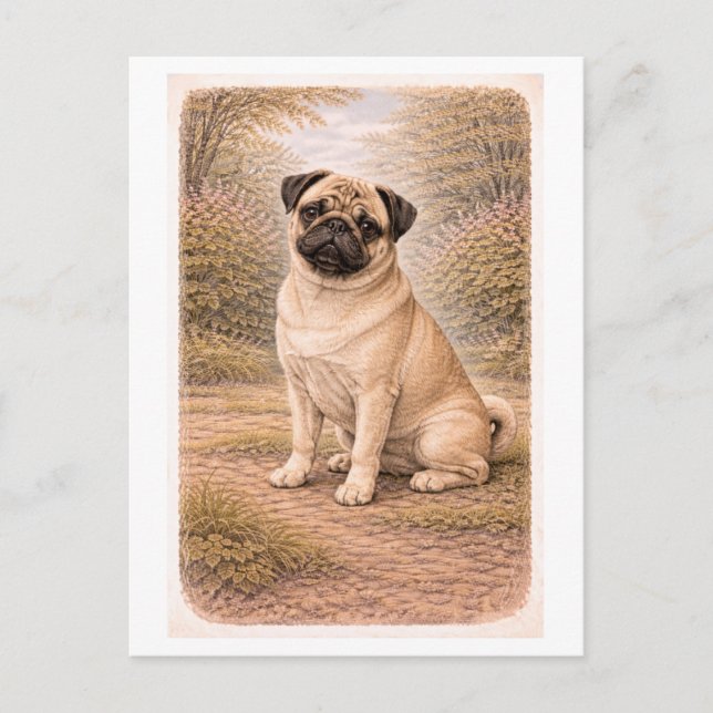 Vintage-Style Pug Postcard (Front)
