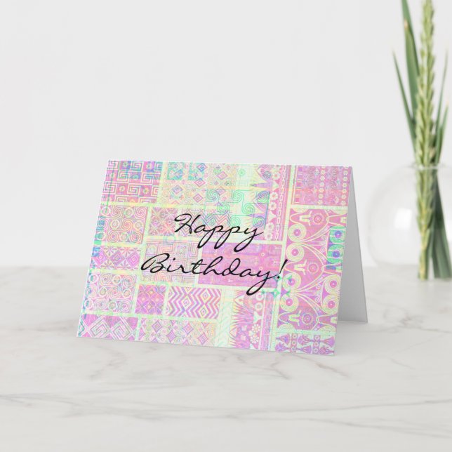 Vintage Style Quilt Block Generic Birthday Card (Front)