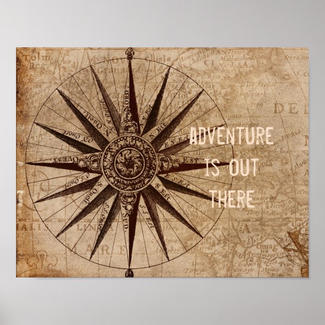 vintage style quote poster compass map (Front)