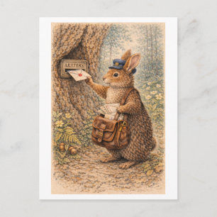 Vintage-Style Rabbit as Mailman Illustration Postcard