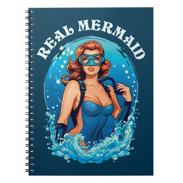 Vintage Style Real Mermaid - Female Scuba Diver Notebook (Front)