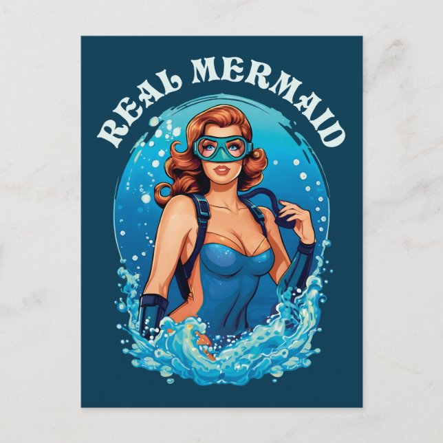 Vintage Style Real Mermaid - Female Scuba Diver Postcard (Front)