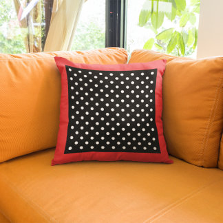 Vintage Style Red Border Black and White Polka Dot Throw Pillow