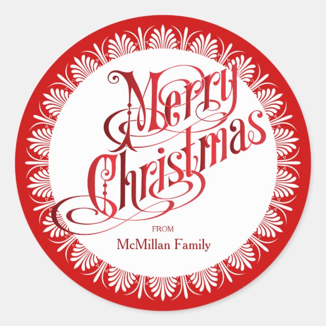 Vintage Style Red Christmas Classic Round Sticker (Front)