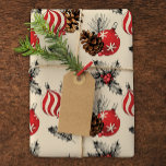 Vintage Style Red Christmas Ornaments Rustic Wrapping Paper<br><div class="desc">This vintage-inspired Christmas wrapping paper features a charming pattern of classic holiday elements, including red ornaments, pinecones, holly leaves, and berries, set against a warm cream background. The nostalgic design evokes a traditional festive feel, perfect for wrapping gifts with a touch of timeless elegance. The intricate illustrations and muted colour...</div>