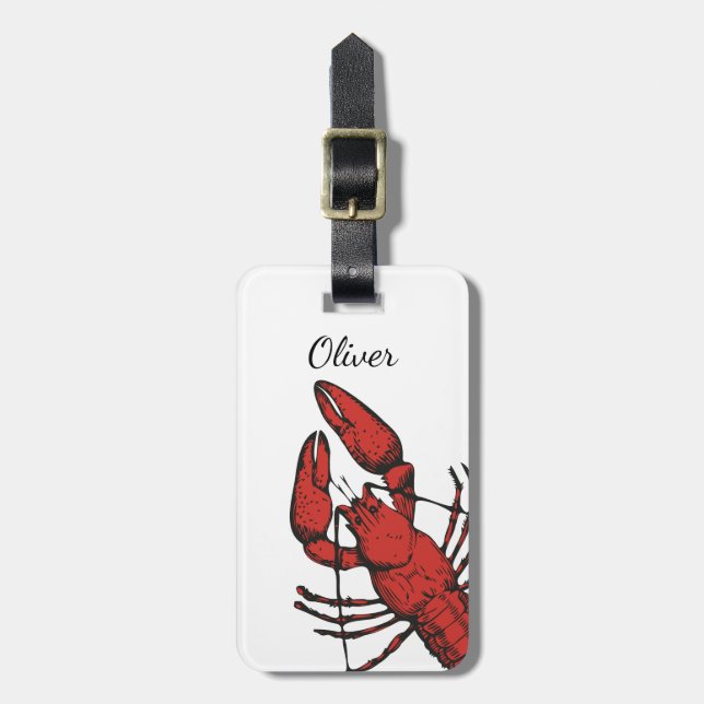 Vintage style red lobster design luggage tag (Front Vertical)
