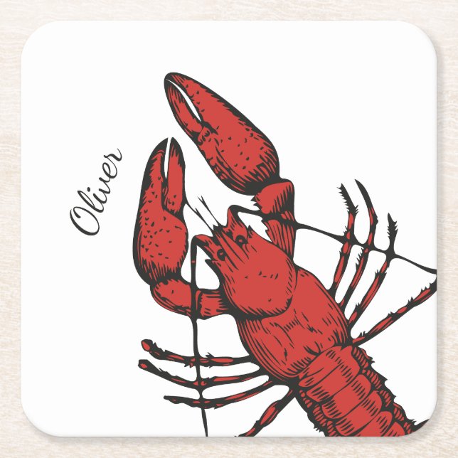 Vintage style red lobster design square paper coaster (Front)