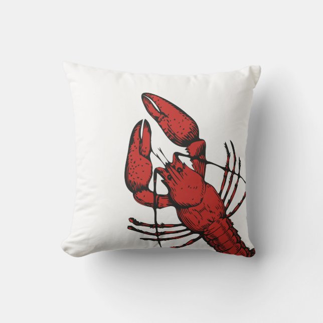 Vintage style red lobster design throw pillow (Front)