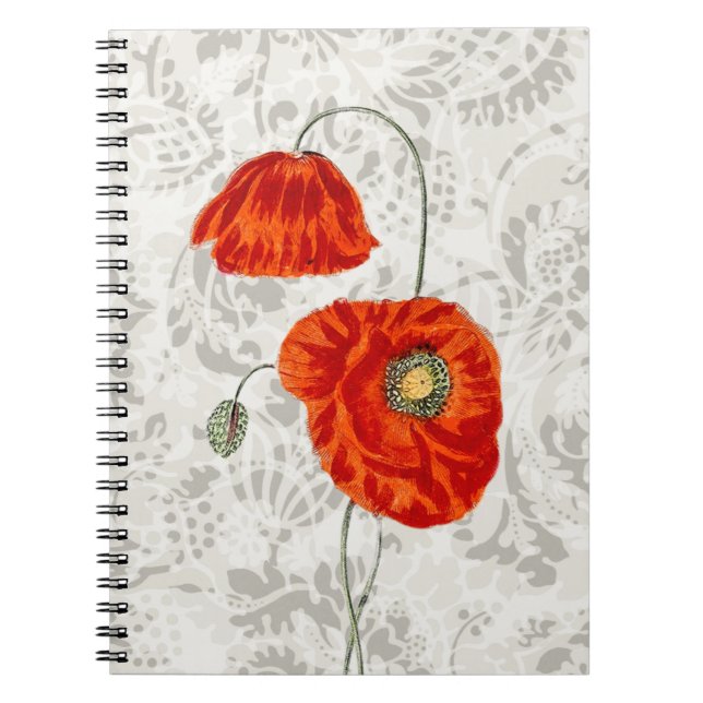 Vintage Style Red Poppies Journal Notebook (Front)