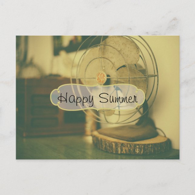 Vintage Style Retro Antique Fan Happy Summer Postcard (Front)