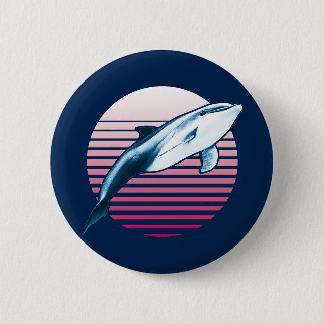 Vintage Style Retro Dolphin 2 Inch Round Button (Front)