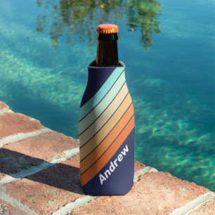 Vintage Style Retro Stripes with Name Bottle Cooler